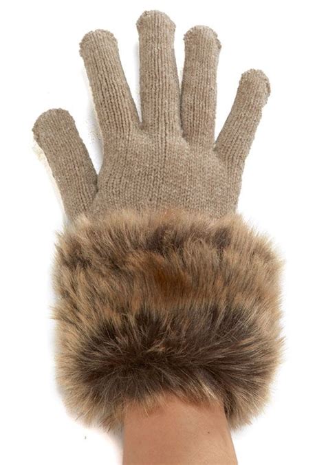 Coyote Faux Fur Trimmed Knit Gloves | Fabulous-Furs | Knitted gloves, Animal print gloves, Fur trim