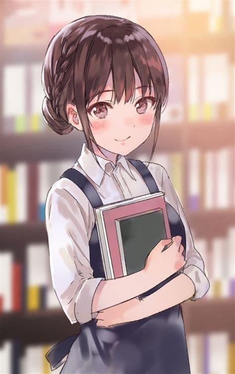 Anime girl holding books, school uniform