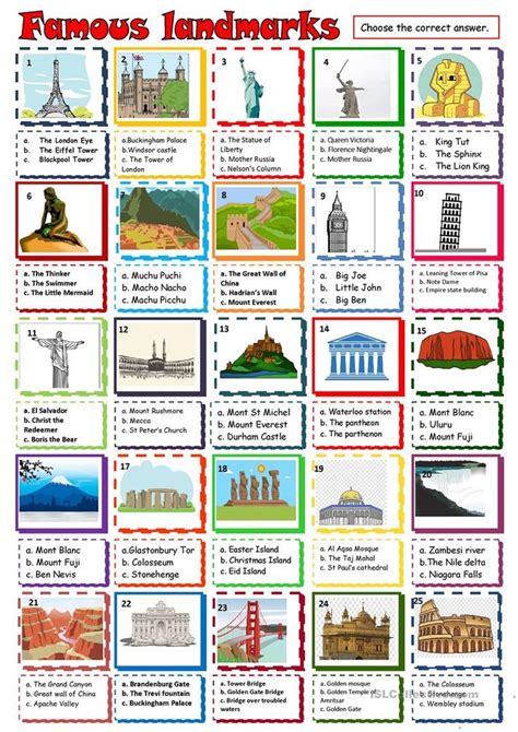 Landmarks of the world | Geography lessons, World geography, English activities