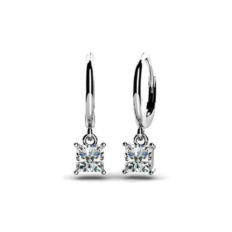 0.60ct Lady's Princess Cut Diamond Drop Dangle Earrings 14kt White ...