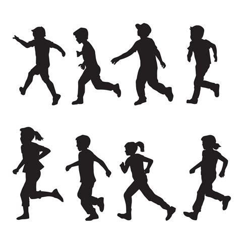 set of Kids happy running vector silhouette on white background ...