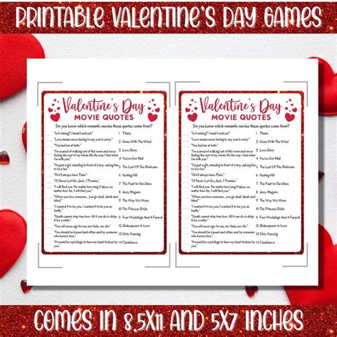 Printable Valentine's Day Movie Quotes Party Game Instant - Etsy