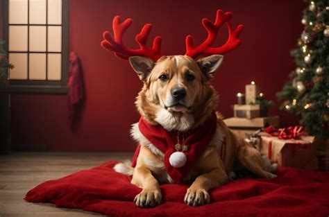 Premium AI Image | Dog dressed as a Christmas reindeer