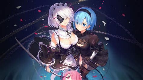 2b Rem And Ram Re - Re Zero Wallpaper Rem (#348247) - HD Wallpaper ...