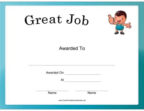 Great Job Certificate Printable Certificate