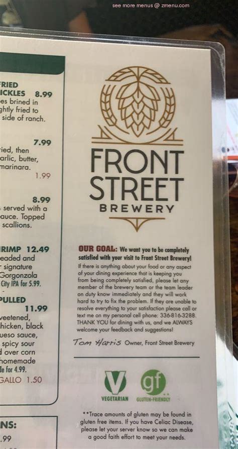 Online Menu of Front Street Brewery Restaurant, Wilmington, North ...