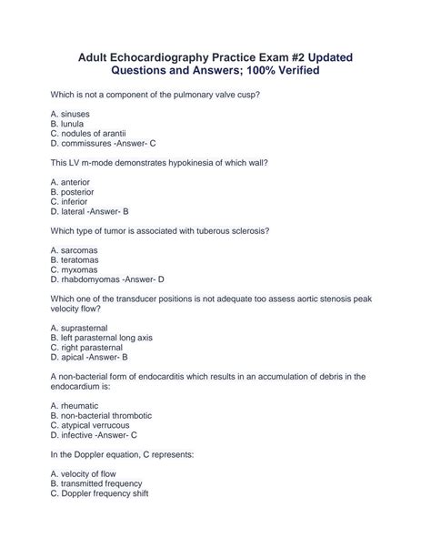 SOLUTION: Adult echocardiography practice exam - Studypool