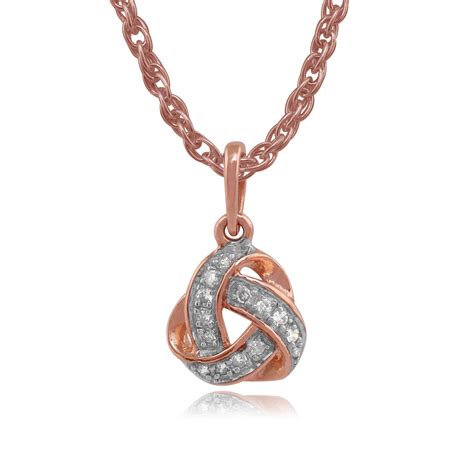 9ct Rose Gold Diamond Love Knot Pendant Necklace