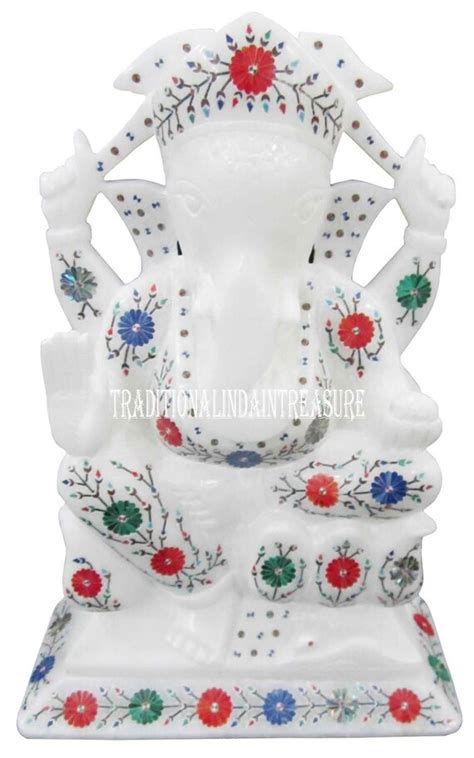 Lord White Marble Idol Ganesh Ji 12 Statue Semi Precious - Etsy