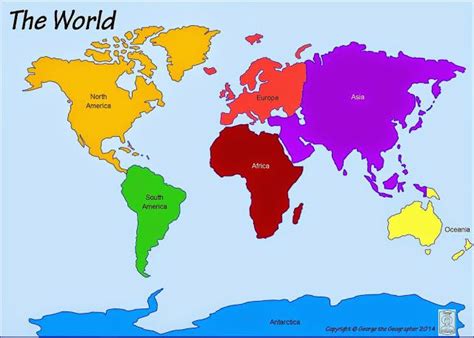 Printable map of the 7 continents with labelled in a different color. | Free printable world map ...