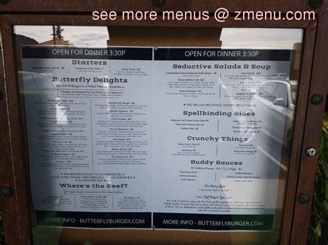 Menu at Butterfly Burger pub & bar, Sedona