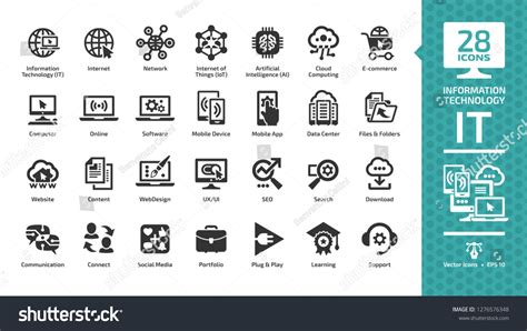 Information Technology Glyph Icon Set Network Stock Vector (Royalty ...