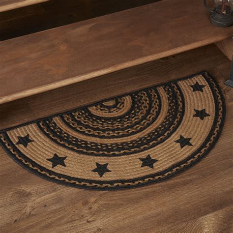 Primitive Farmhouse Star Stenciled Half Circle Braided Rug Slice Rusti ...