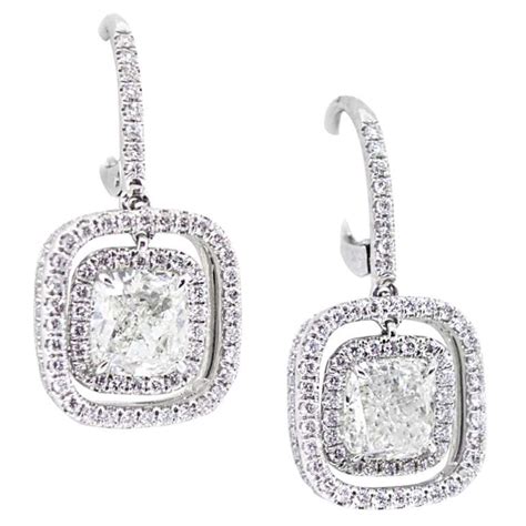 Cushion Cut Diamond Earrings For Sale at 1stDibs