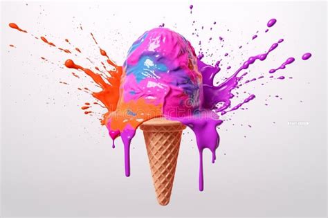 Illustration Showcasing an Ice Cream Cone with Vibrant Colors, Melting into a Creative Splash ...