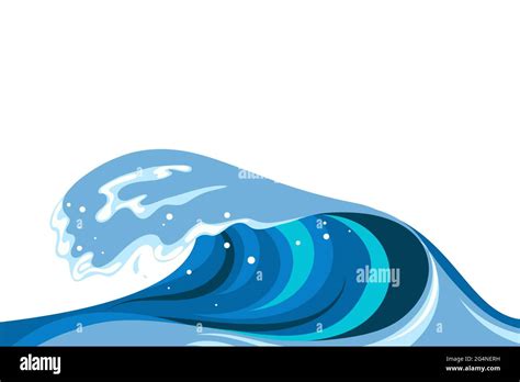 Tsumani wave background in flat cartoon style. Big blue tropical water ...