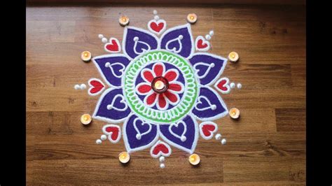 Creative, Simple and quick freehand flower rangoli design - Diwali ...