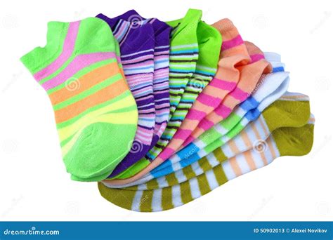 Stack of Many Pairs Colorful Striped Socks Isolated on White Stock Image - Image of childish ...