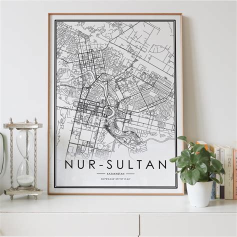 NUR-SULTAN city map Digital download black and white print of | Etsy