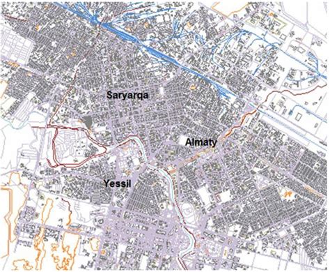 Map of Astana city and administrative districts. Source:... | Download ...