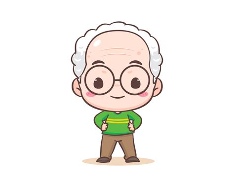 Cute grandfather or old man cartoon character. Grandpa standing with ...