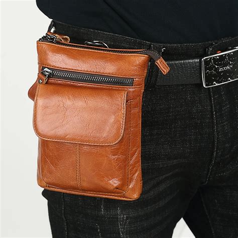 MEIGARDASS Genuine Leather Waist Belt Bag Men Hip Fanny Pack Men Small Shoulder Messenger Bags ...