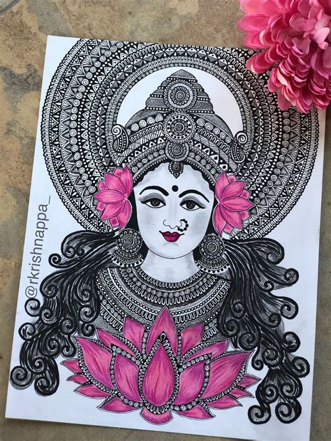 Buy Hindu Goddess Lakshmi Art Print, Lakshmi With Lotus Wall Decor ...