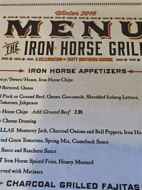 Menu at The Iron Horse Grill restaurant, Jackson