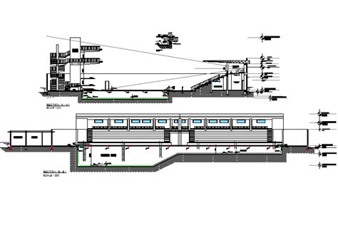 Section swimming pool detail dwg file, including leveling detail, dimension detail, section A-A ...