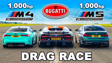 Drag race: Bugatti Chiron Super Sport vs tuned BMW M5 vs tuned BMW M4 ...