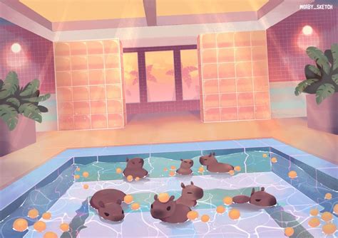 Capybara Spa, Me, Digital, 2022 : r/Art