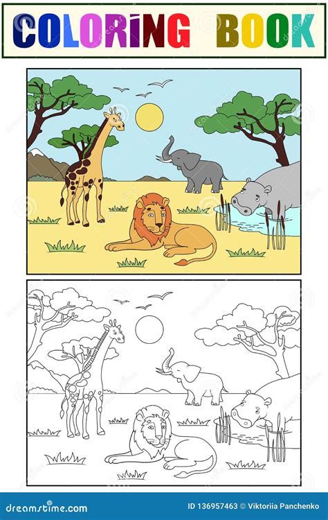 Children Drawing. Animals of Africa, Mainland Mammals, Zoo. Vector ...