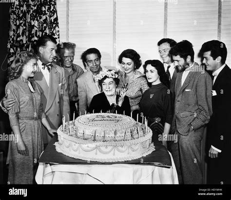 Josephine Hull (seated) celebrates her Oscar win and 50th year in show business, Universal ...