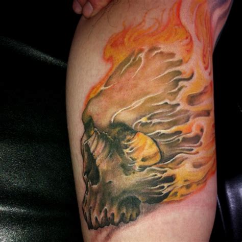 Fire skull I work in goodfellas tattoo in OC,CA | Flame tattoos, Ink tattoo, Tattoos