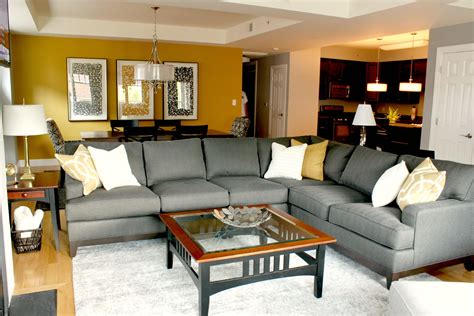 Grey And Gold, Gray, Living Room And Dining Room, Sectional Couch, Furniture, Home Decor ...