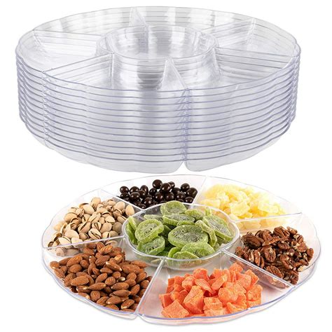 Impressive Creations Clear Round Plastic Serving Tray – 6 Compartment Reusable Party Supply Tray ...