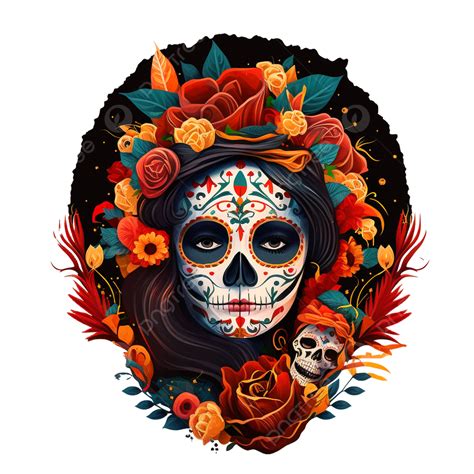 Dia De Los Muertos Girl Face Skull With Flowers Frame, D Iacute, A De ...