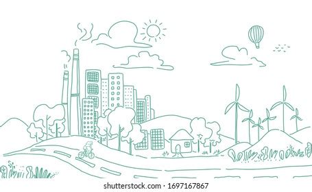 Citi Landscape Drawing Design Vector Doodle Stock Vector (Royalty Free) 1697167867 | Shutterstock