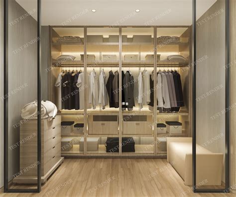 3D luxury modern suite in hotel with wardrobe and walk in