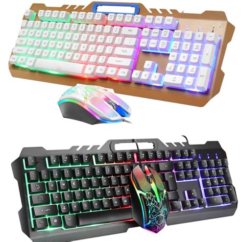 Gaming Keyboard and Mouse Combo Set Rainbow Glow Backlit USB Keyboard ...