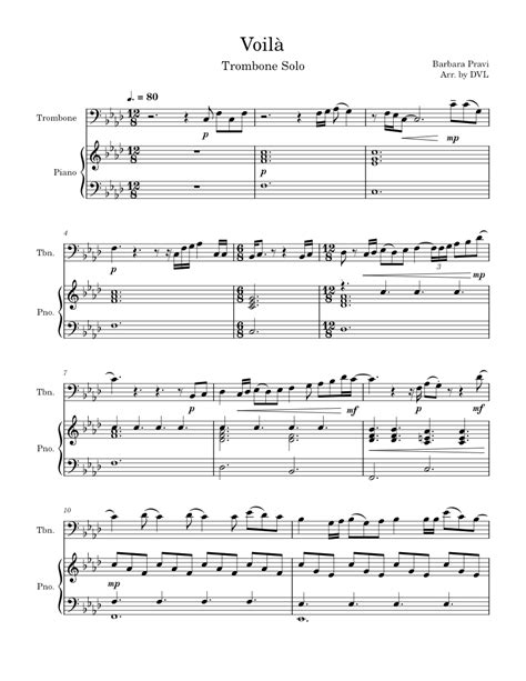 Voilà - Barbara Pravi Sheet music for Piano, Trombone (Solo) | Musescore.com