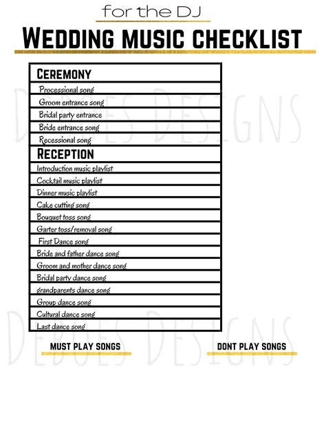 Wedding Music Playlist, Checklist, Wedding Printable, Wedding Planner, Music List, Checklists ...