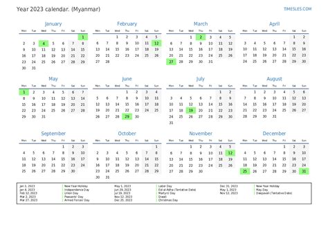 2023 Myanmar Calendar - Printable Template Calendar