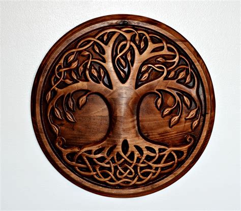 Tree of life 3d wood carving, yew tree wood carving, cnc router cut, brown mahogany stain