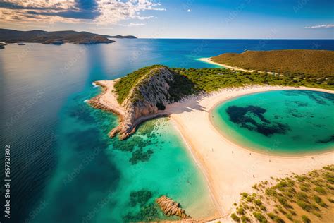 aerial view of Croatia's Rab island's stunning Rajska beach. The ...