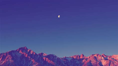mountain digital wallpaper, moon over rocky mountain during dusk #landscape #simple #nature # ...