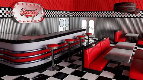 American 80s Diner Interior free 3D model | CGTrader