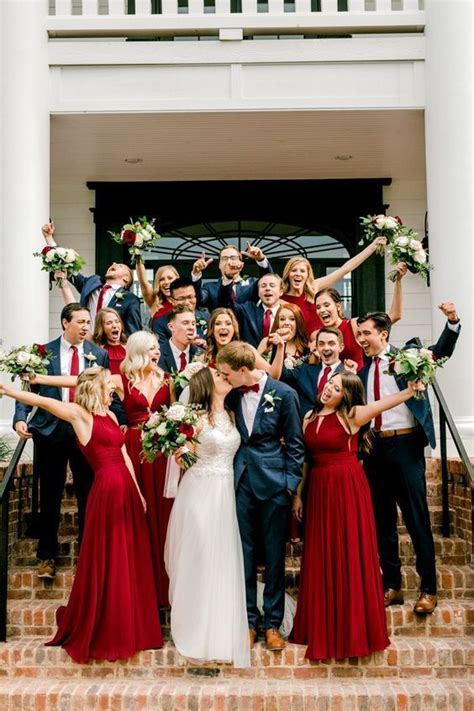 Top 8 Striking Navy Blue Wedding Color Palettes for 2019 Fall---navy and red bridesmaid dresses ...