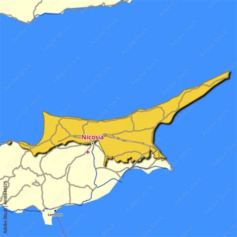 Map of Turkish Republic of Northern Cyprus with main roads and highways ...