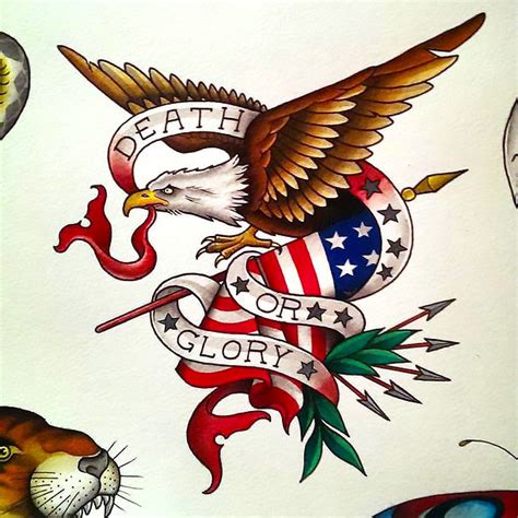 Traditional Eagle and American Flag Tattoo Design